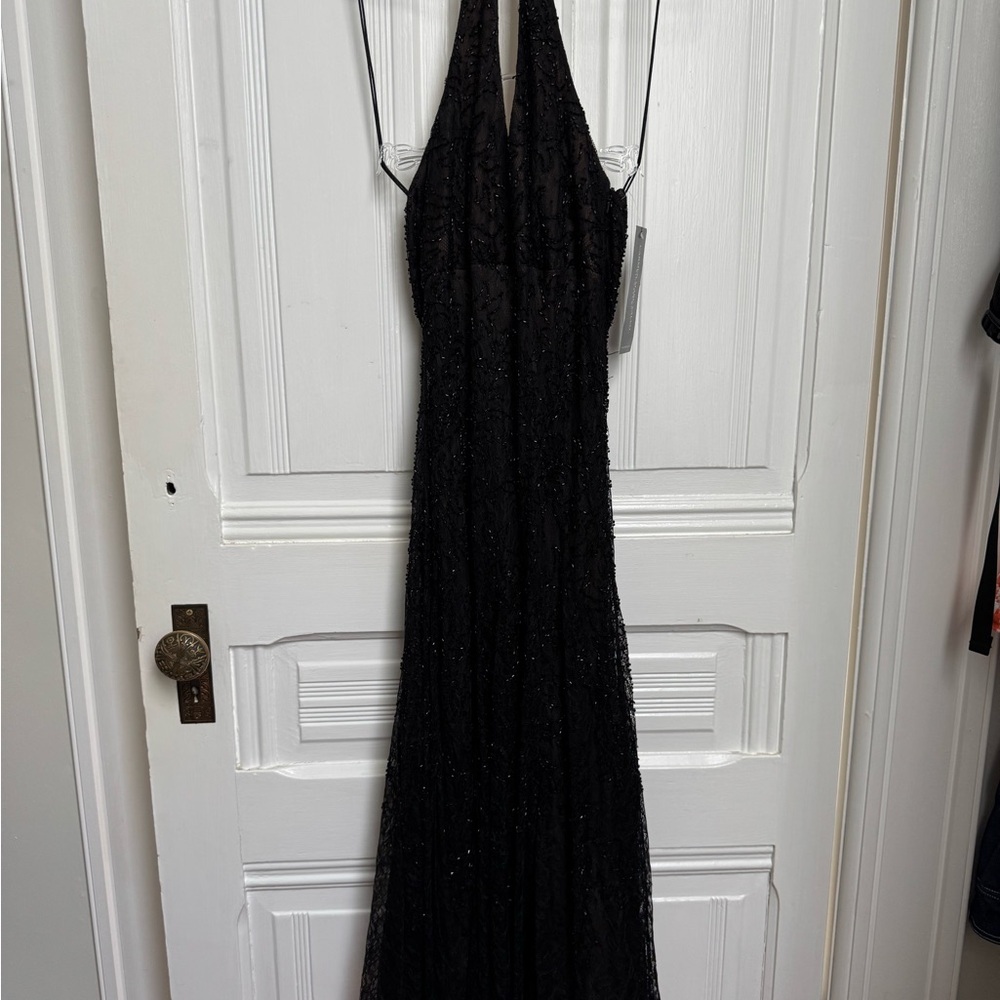 Silk Beaded Vintage Black Halter Midi Dress